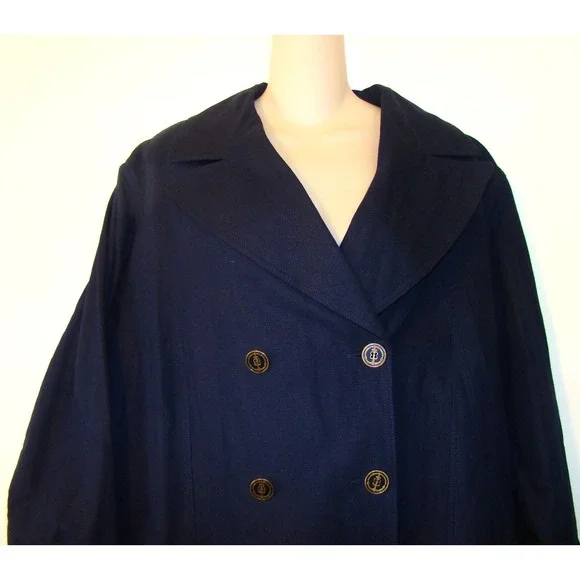 ESCADA SPORT WOMENS NAVY DOUBLE BREASTED GOLD BUTTON PEA COAT JACKET LARGE  D151 - Picture 3 of 10
